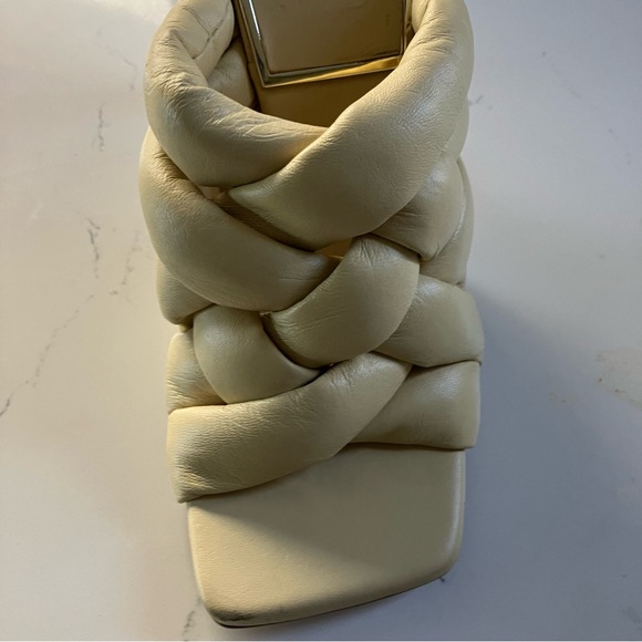 Zara Quilted Braided Leather Heeled Mules Vanilla Yellow US 6.5 EU 37 UK 4.5 - Picture 10 of 11